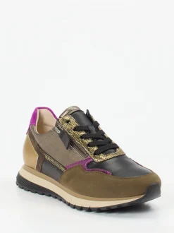 Gabor Comfort – Sneaker aus Veloursleder Oliv-Metallic