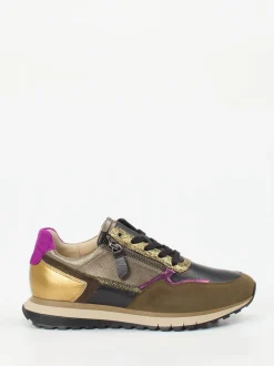 Gabor Comfort – Sneaker aus Veloursleder Oliv-Metallic