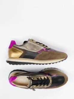 Gabor Comfort – Sneaker aus Veloursleder Oliv-Metallic