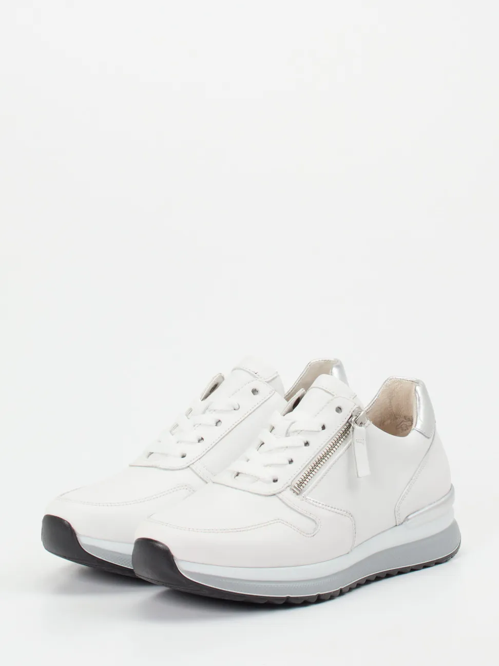 Gabor Comfort – Sneaker aus Kalbleder weiß metallic