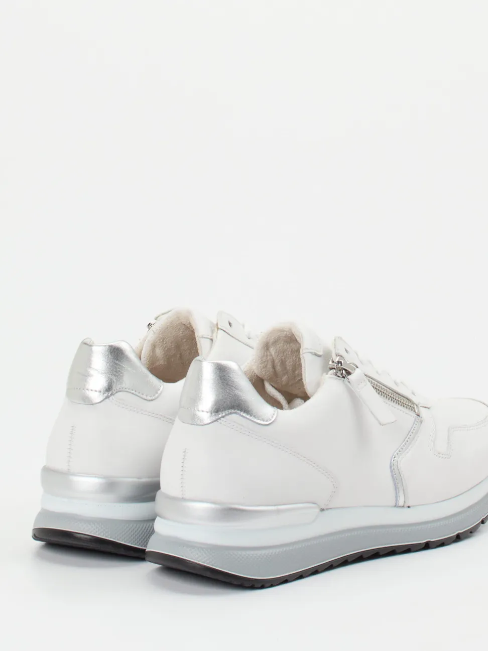 Gabor Comfort – Sneaker aus Kalbleder weiß metallic