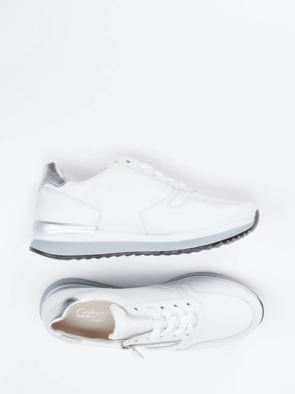 Gabor Comfort – Sneaker aus Kalbleder weiß metallic