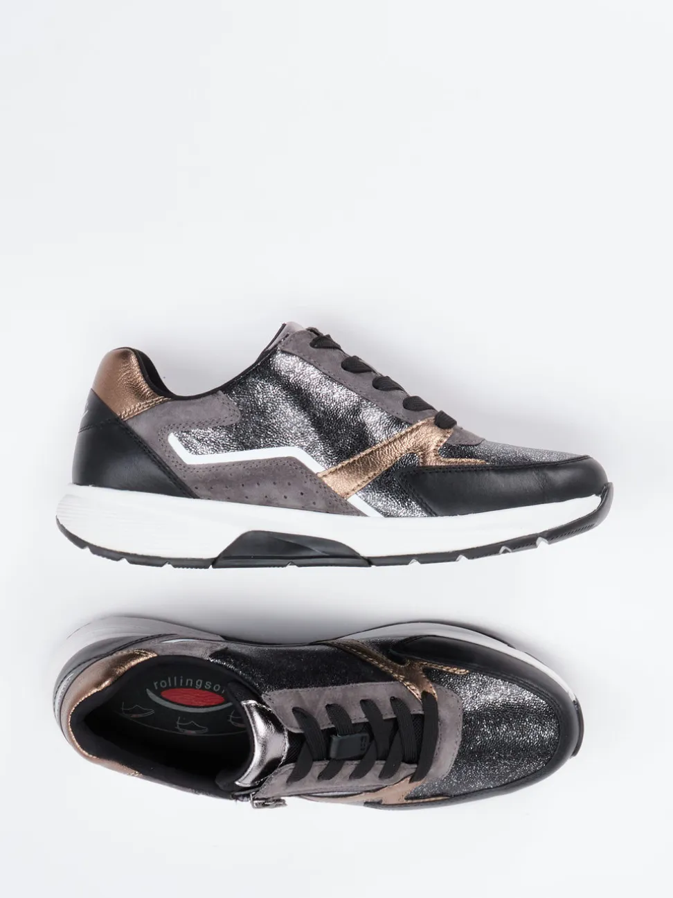 Gabor Comfort – Sneaker aus Metallicleder in Schwarz