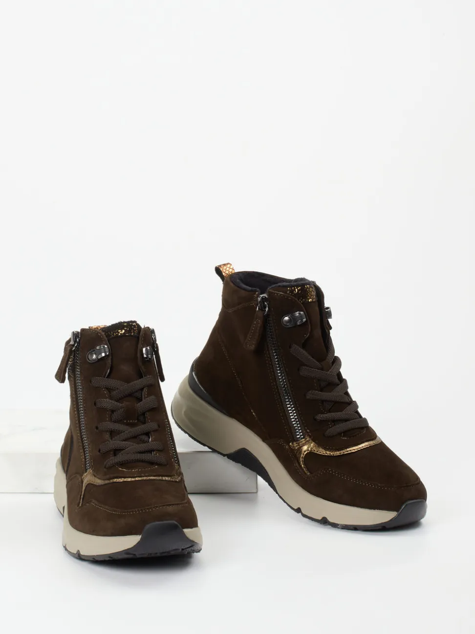 Gabor Comfort – Sneakerboots aus Veloursleder Dunkelbraun