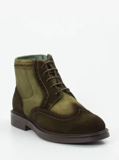 Galizio Torresi – Brogue-Boots aus Veloursleder olivgrün