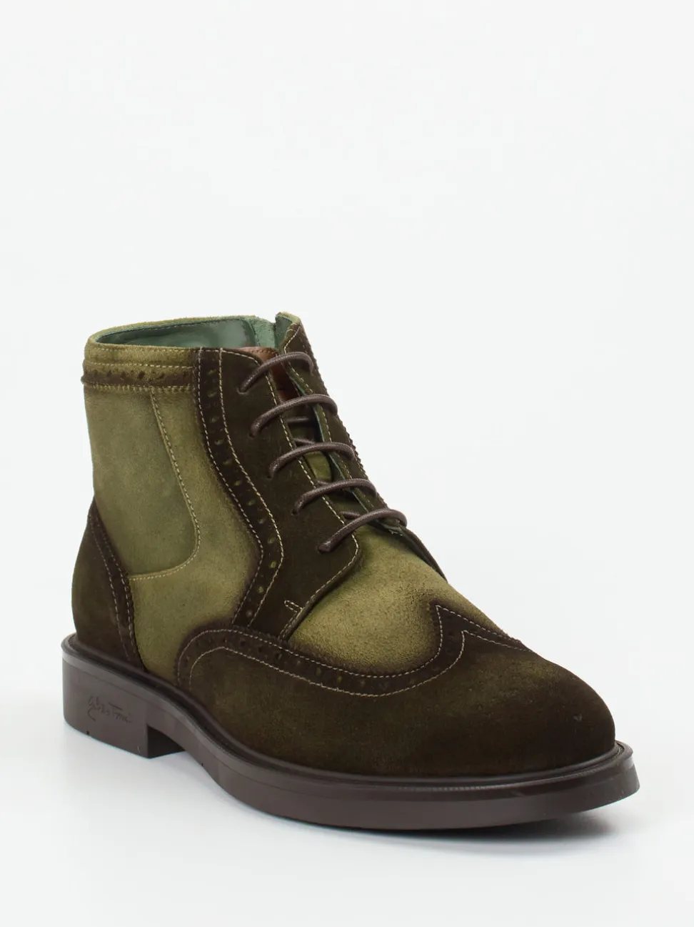 Galizio Torresi – Brogue-Boots aus Veloursleder olivgrün