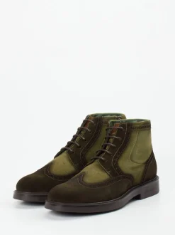 Galizio Torresi – Brogue-Boots aus Veloursleder olivgrün