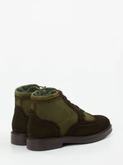 Galizio Torresi – Brogue-Boots aus Veloursleder olivgrün