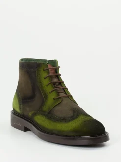 Galizio Torresi – Brogue-Boots aus Veloursleder olivgrün