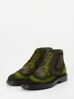 Galizio Torresi – Brogue-Boots aus Veloursleder olivgrün