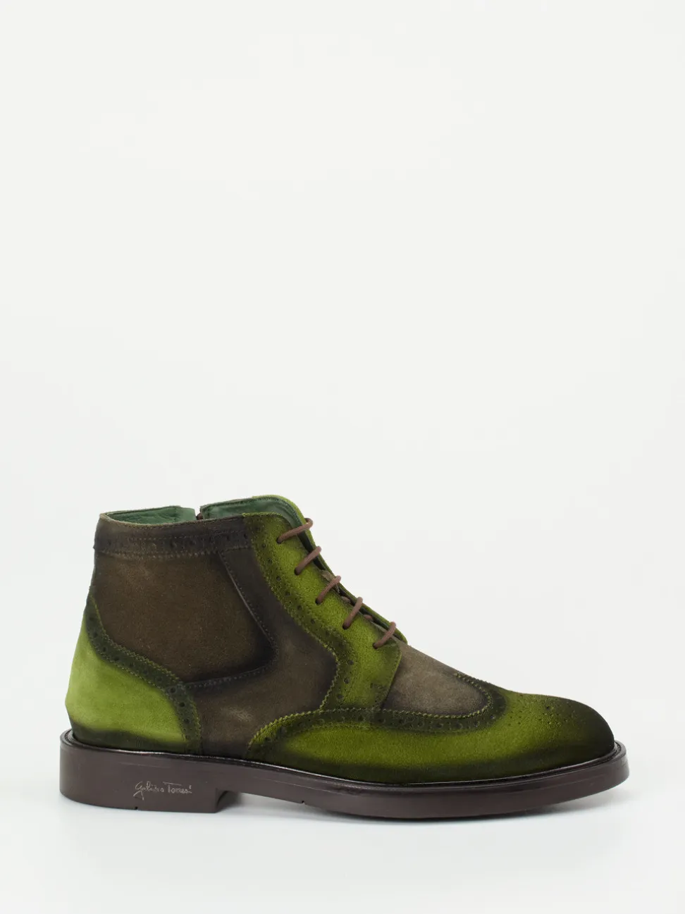 Galizio Torresi – Brogue-Boots aus Veloursleder olivgrün