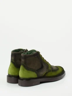 Galizio Torresi – Brogue-Boots aus Veloursleder olivgrün