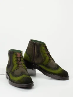 Galizio Torresi – Brogue-Boots aus Veloursleder olivgrün