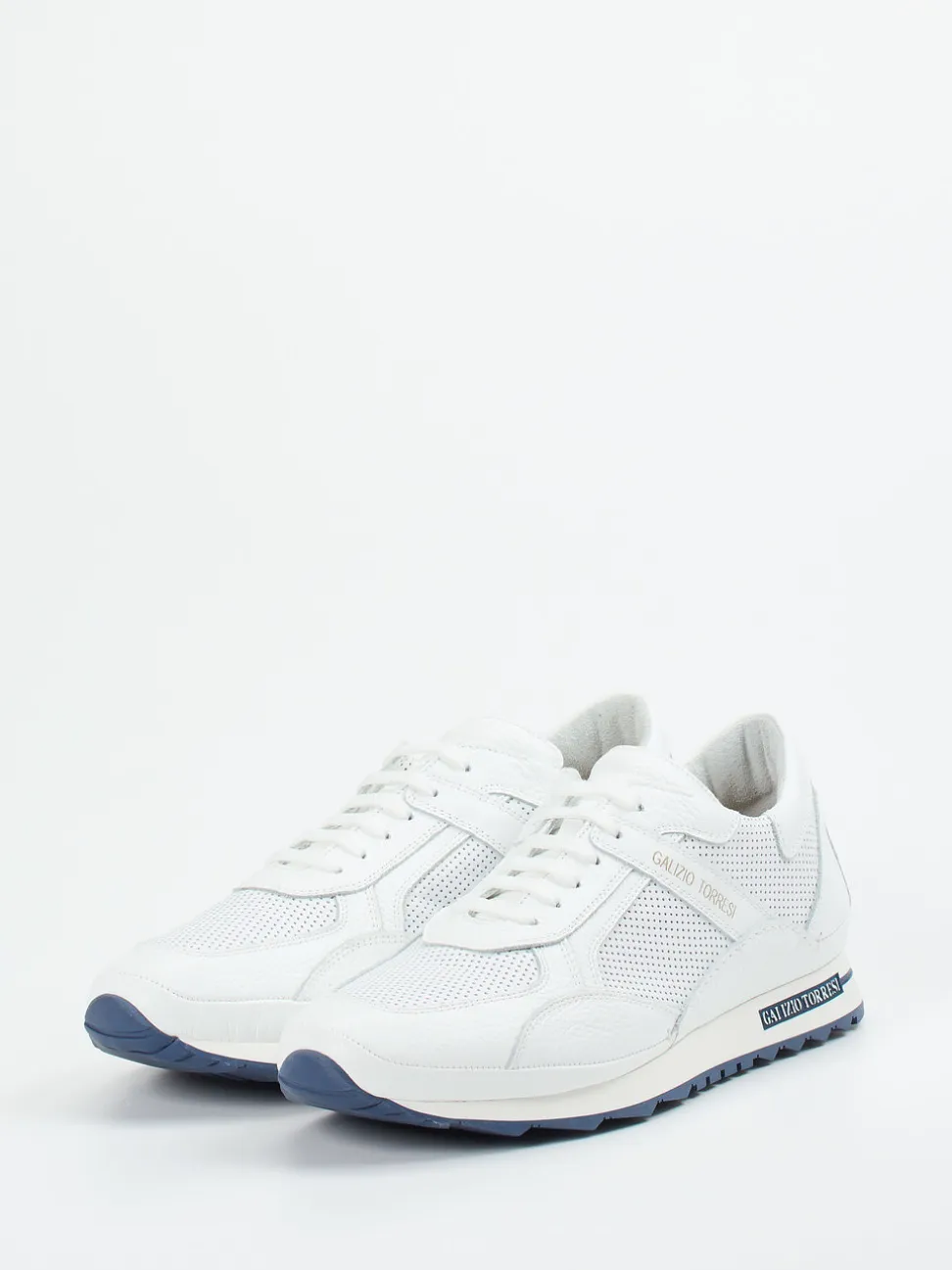 Galizio Torresi – Sneaker aus Kalbleder-Mesh-Mix weiß