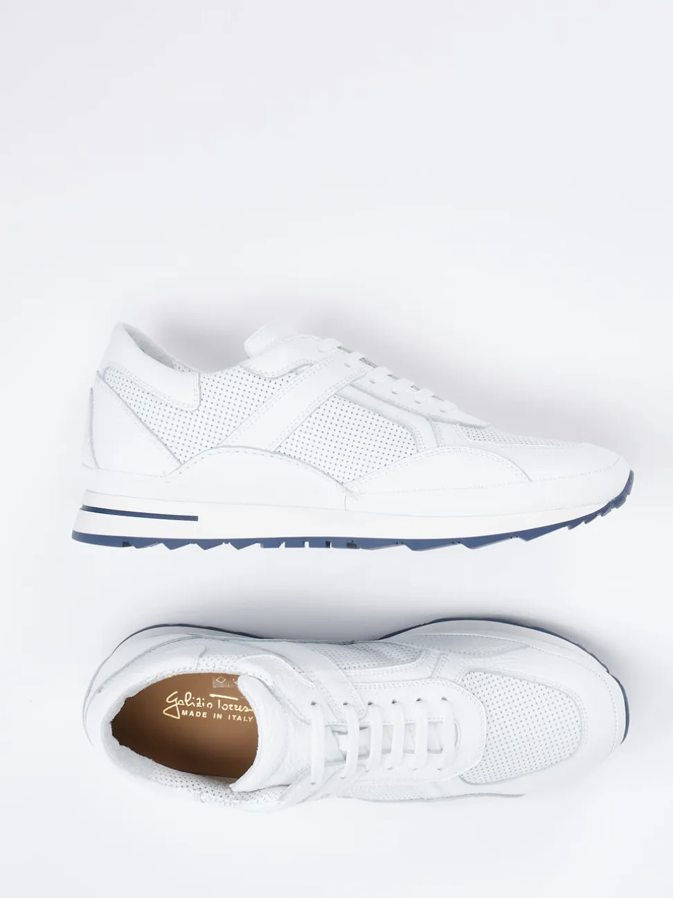 Galizio Torresi – Sneaker aus Kalbleder-Mesh-Mix weiß