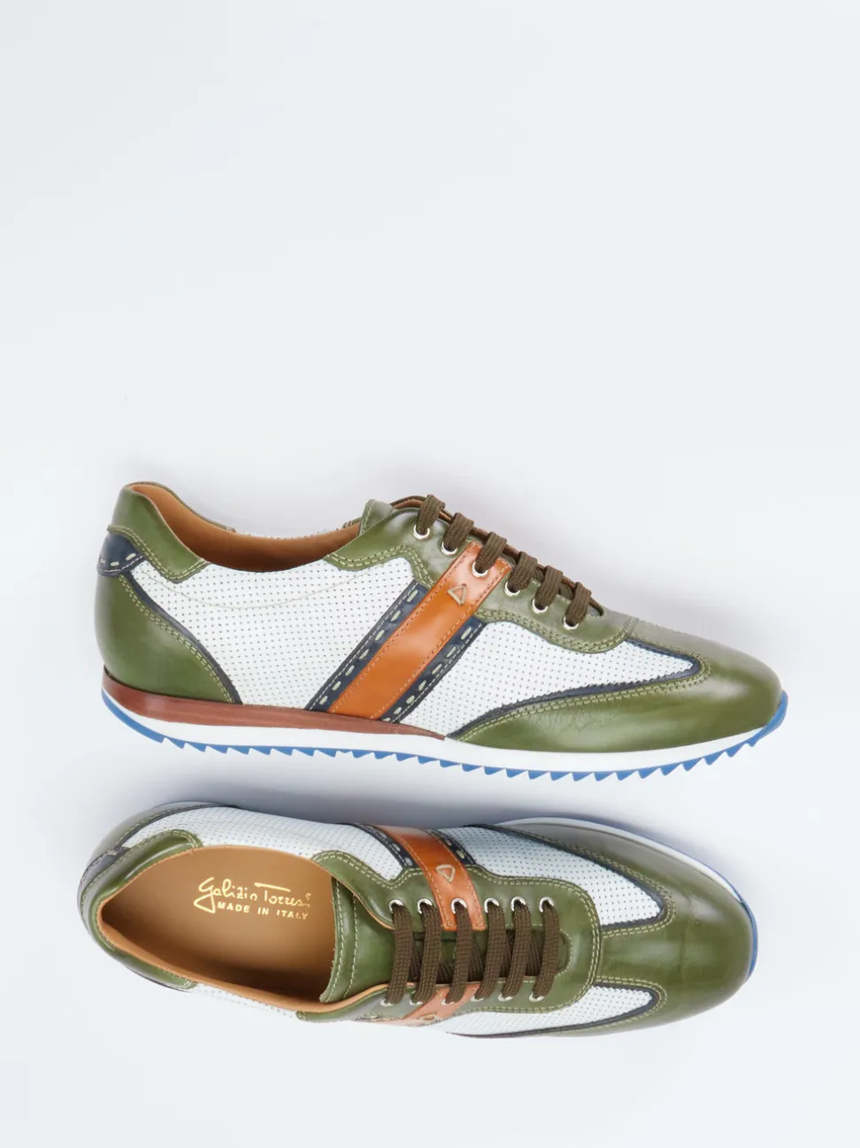 Galizio Torresi – Sneaker aus Leder und Mesh olivgrün