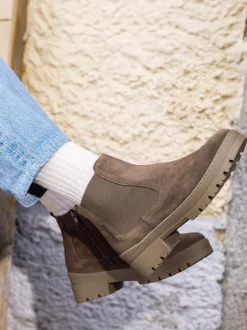 Ganter – Chelsea Boots aus Veloursleder taupebraun
