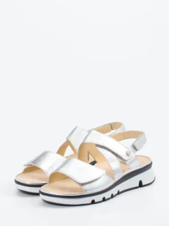Ganter – Klettsandalen aus Metallicleder silberfarben