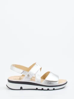 Ganter – Klettsandalen aus Metallicleder silberfarben