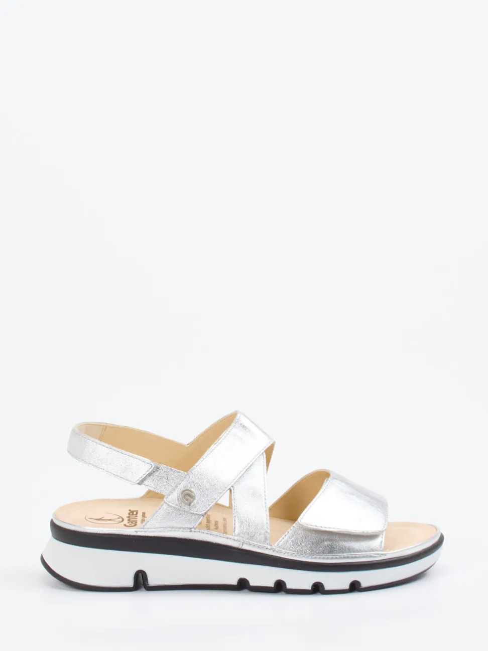 Ganter – Klettsandalen aus Metallicleder silberfarben