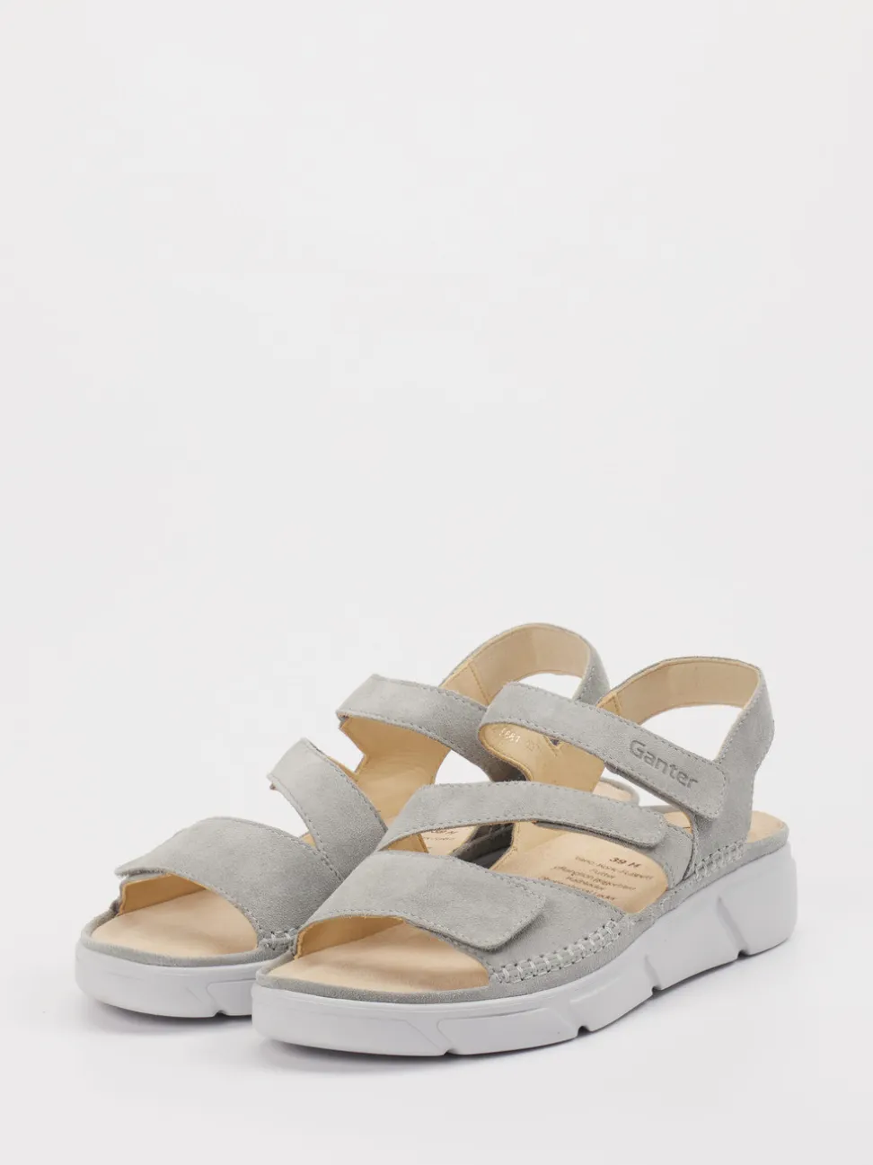 Ganter – Komfortsandalen aus Veloursleder hellgrau