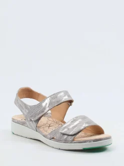 Ganter – Komfortsandalen aus geprägtem Leder silberfarben
