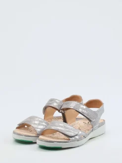 Ganter – Komfortsandalen aus geprägtem Leder silberfarben