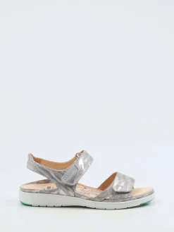 Ganter – Komfortsandalen aus geprägtem Leder silberfarben