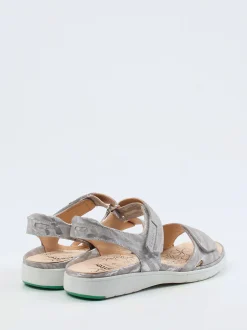 Ganter – Komfortsandalen aus geprägtem Leder silberfarben