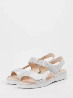 Ganter – Komfortsandalen aus Metallic-Material silber