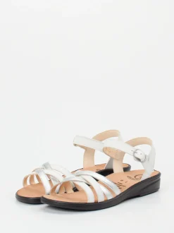 Ganter – Sandalette aus Kalbleder in Weiß Metallic
