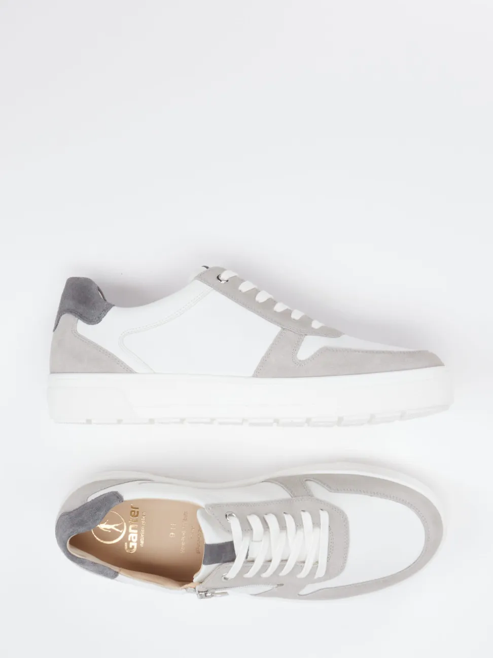 Ganter – Sneaker aus Leder-Mix in Weiß-Grau