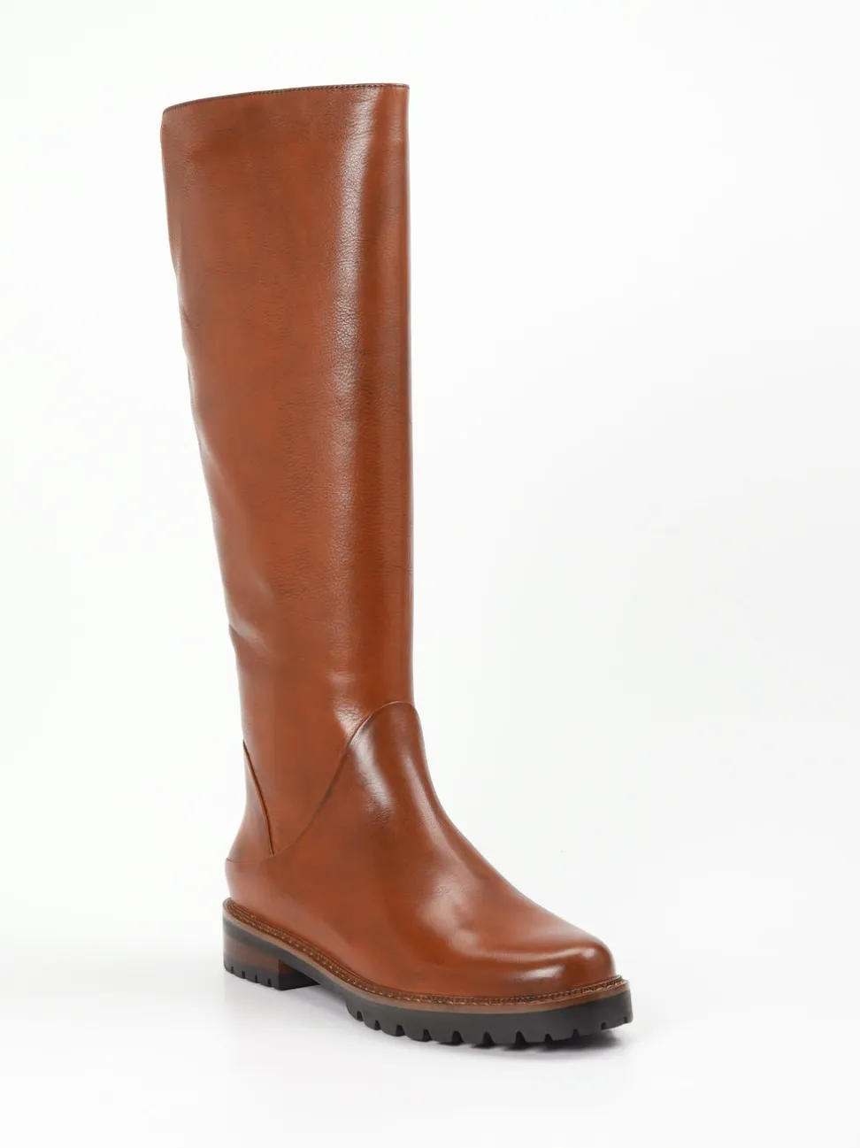 Ginger & Glove – Kniehohe Stiefel aus Kalbleder cognac