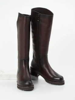 Ginger & Glove – Kniehohe Stiefel aus Kalbleder dunkelbraun