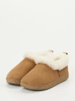 Haflinger – Hausschuhe aus Veloursleder camelbraun