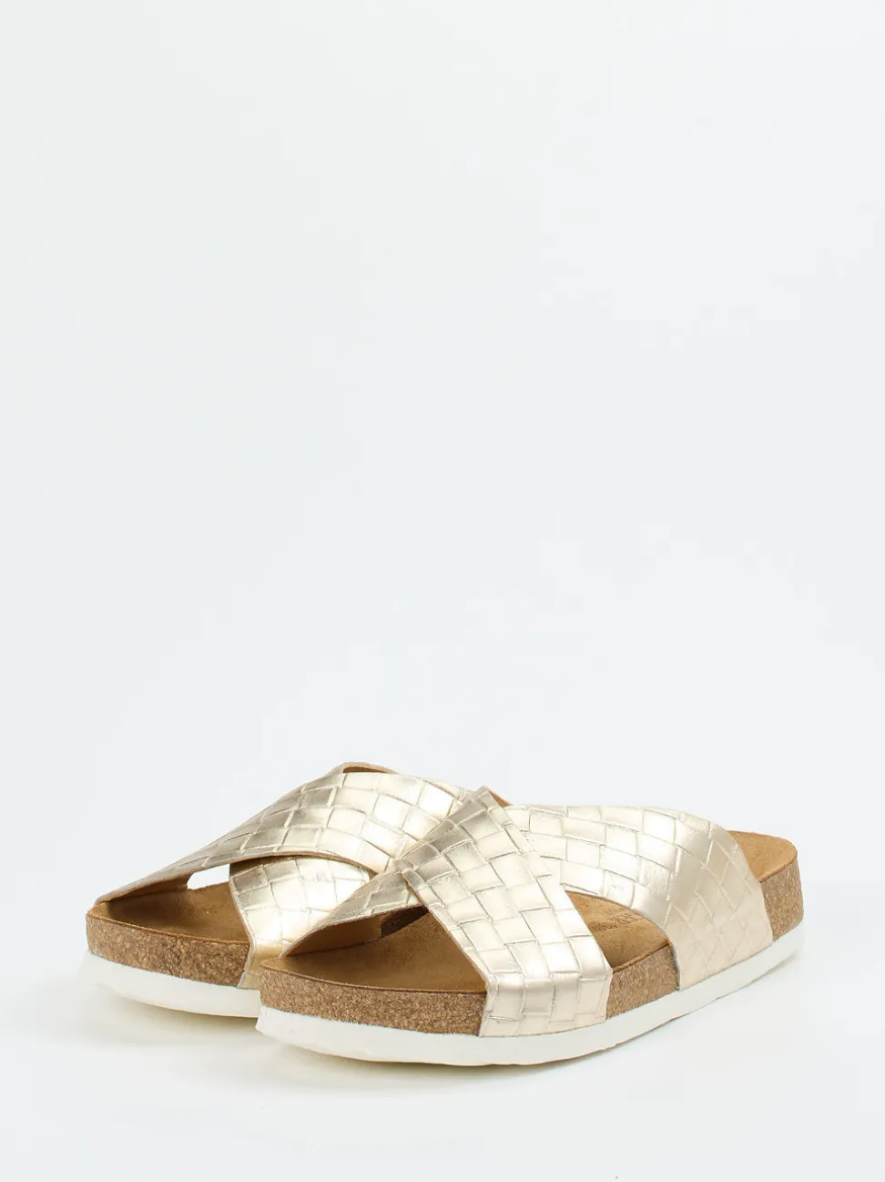 Haflinger – Pantolette aus Metallicleder Champagner