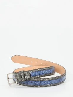 Harris – Schmaler Gürtel aus geprägtem Leder blau