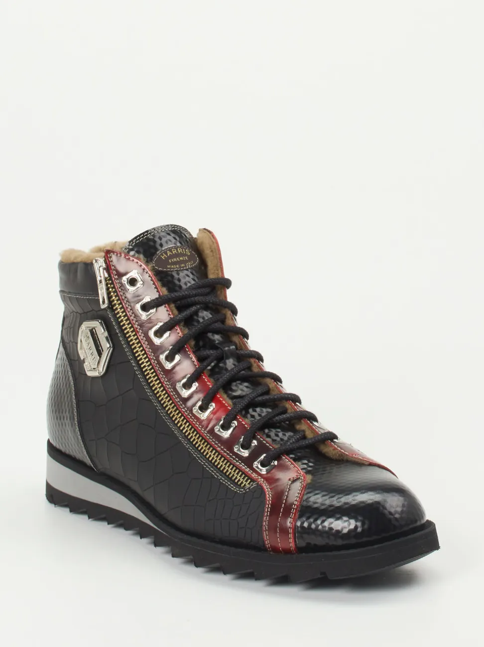 Harris – Schnürboots aus geprägtem Leder Schwarz