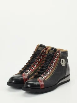 Harris – Schnürboots aus geprägtem Leder Schwarz