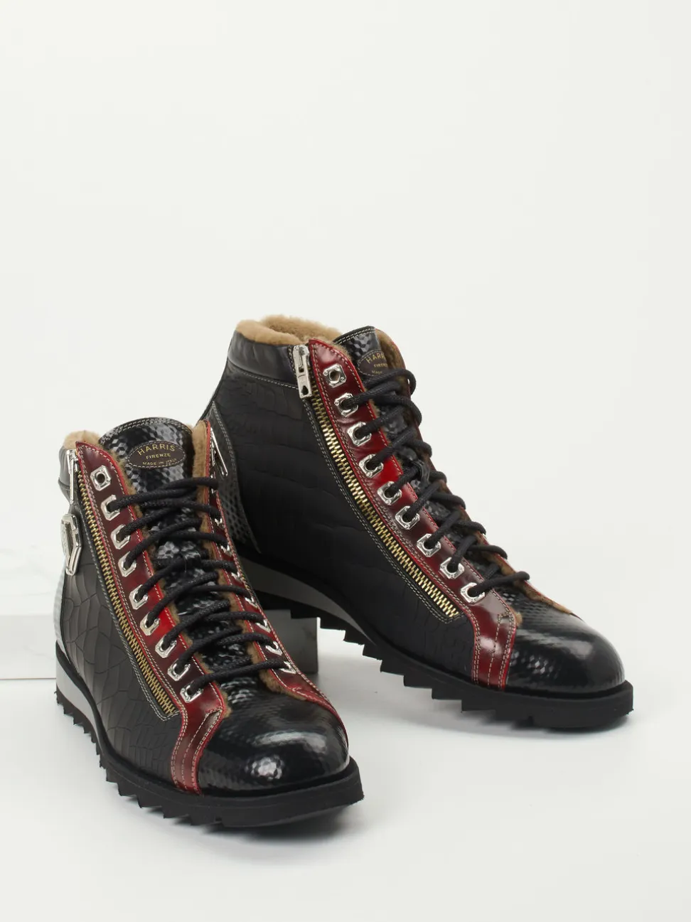Harris – Schnürboots aus geprägtem Leder Schwarz