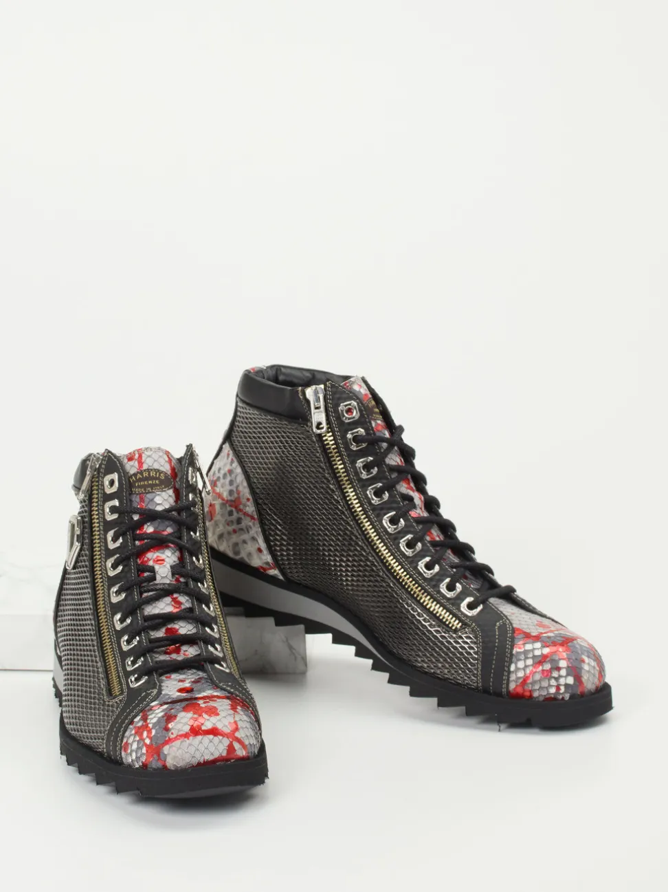 Harris – Schnürboots aus geprägtem Leder dunkelgrau