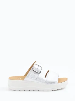 Hartjes – Komfort-Pantolette aus Metallic-Leder grau