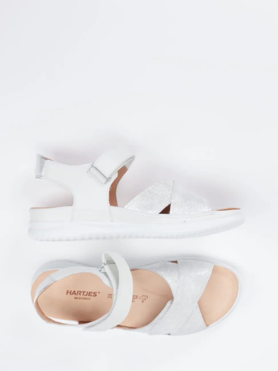 Hartjes – Komfortsandalen aus geprägtem Leder Offwhite