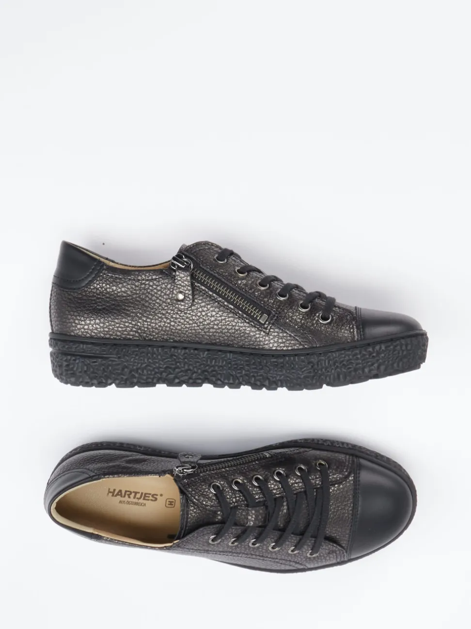 Hartjes – Komfort-Sneaker aus geprägtem Leder grau
