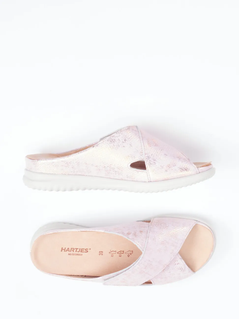 Hartjes – Pantolette aus geprägtem Leder rosé-metallic