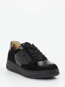 Hartjes – Sneaker aus Veloursleder und Lackleder schwarz