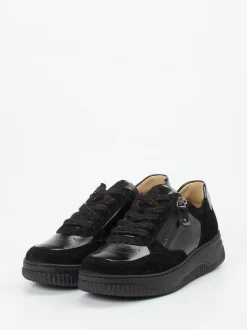 Hartjes – Sneaker aus Veloursleder und Lackleder schwarz