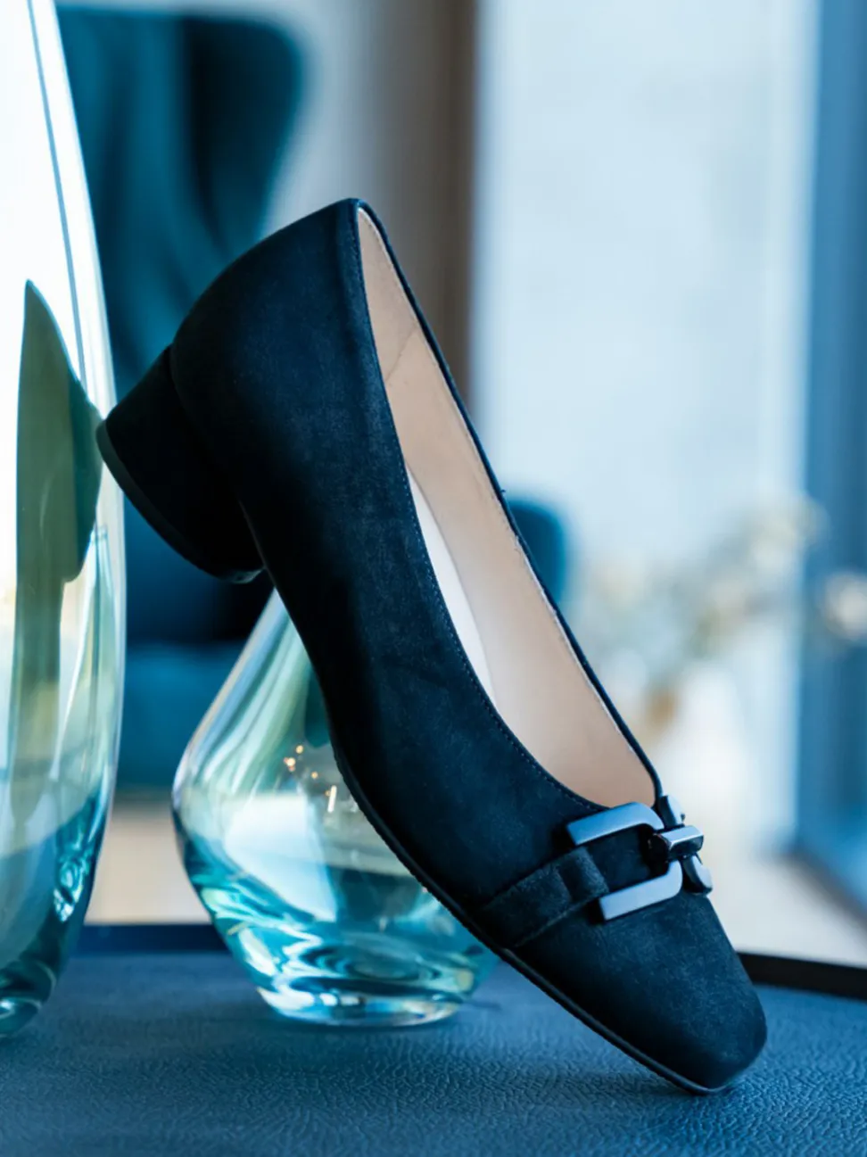 Hassia – Blockabsatz-Pumps aus Veloursleder Dunkelblau