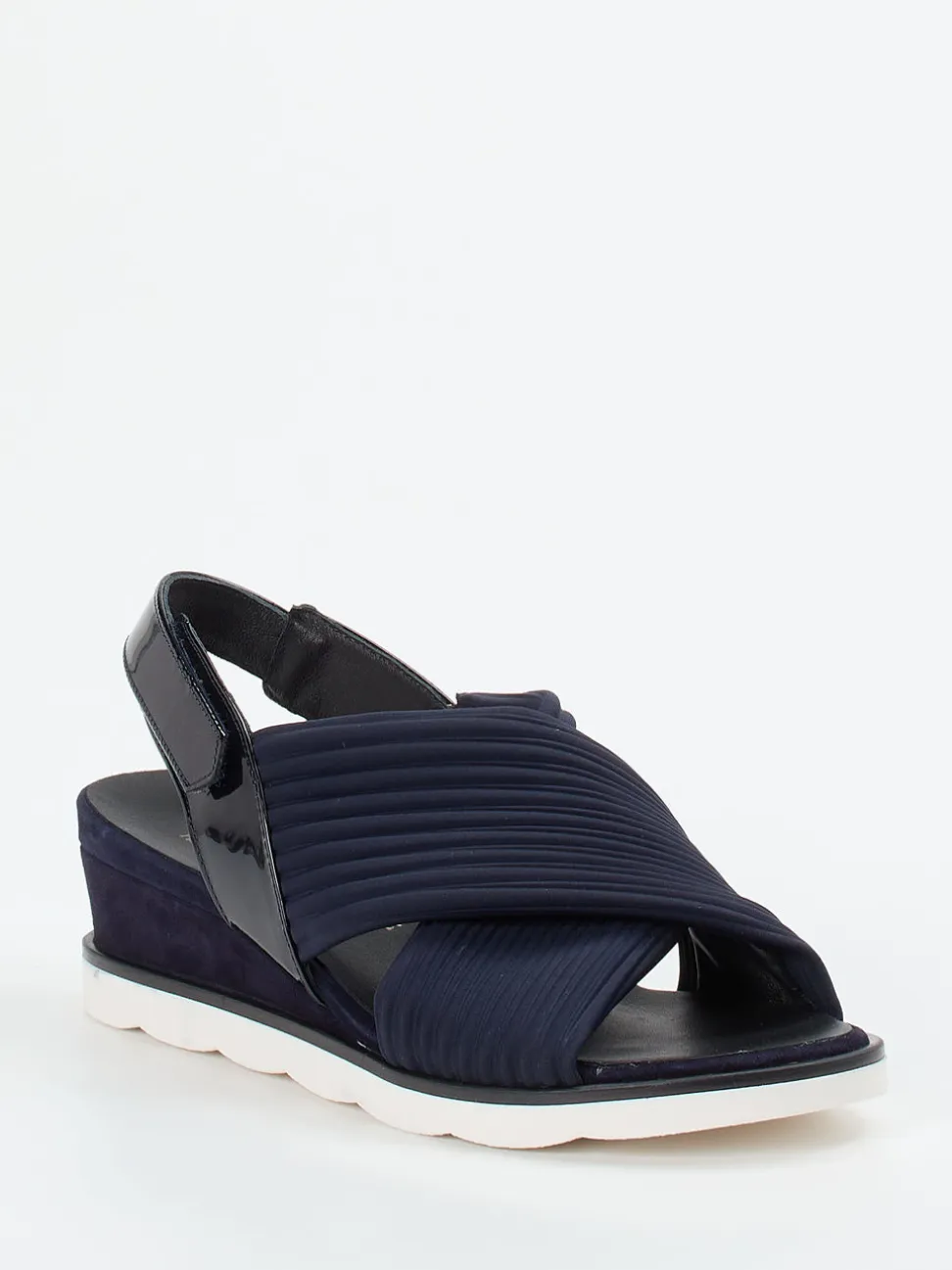 Hassia – Keilsandalette aus Textil und Lackleder dunkelblau