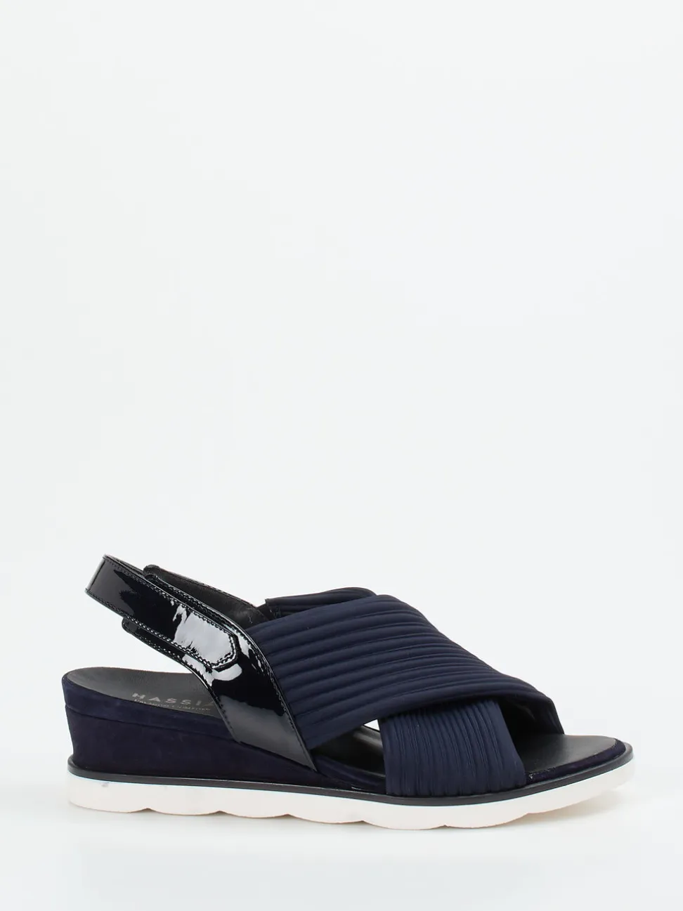 Hassia – Keilsandalette aus Textil und Lackleder dunkelblau